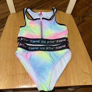 Betsey Johnson Purple Pink Green Tie Dye 2 Piece Bikini Swimsuit size 10 Medium